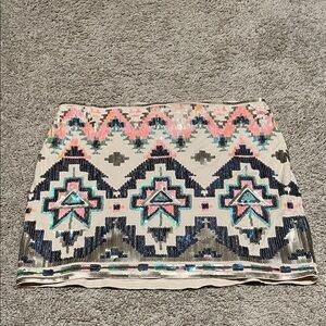 Express Multicolor Sequin Geometric Mini Skirt